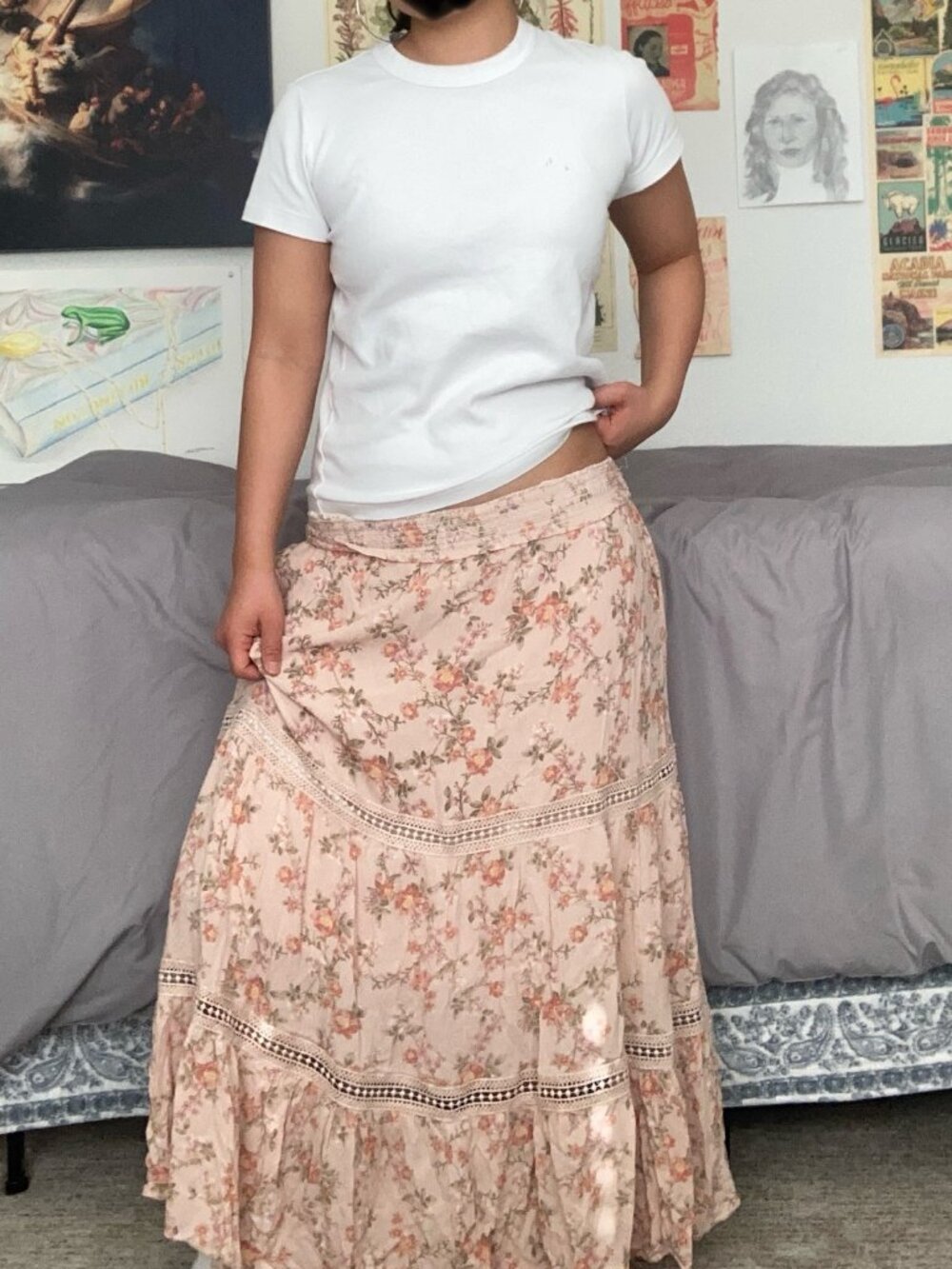 Vintage Tiered Floral Maxi Skirt